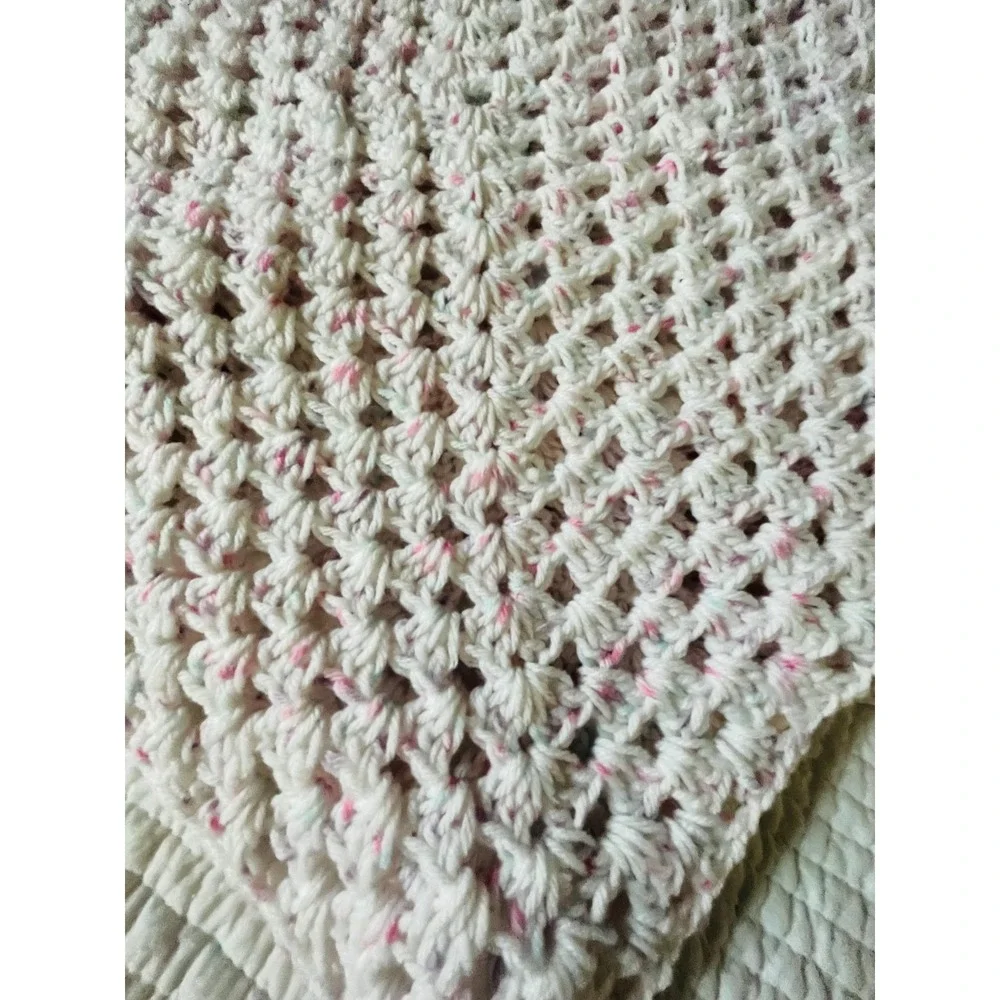 Hand Crocheted Blanket‎ Baby Lap Afghan Baby Pinks Blue Lightweight 46